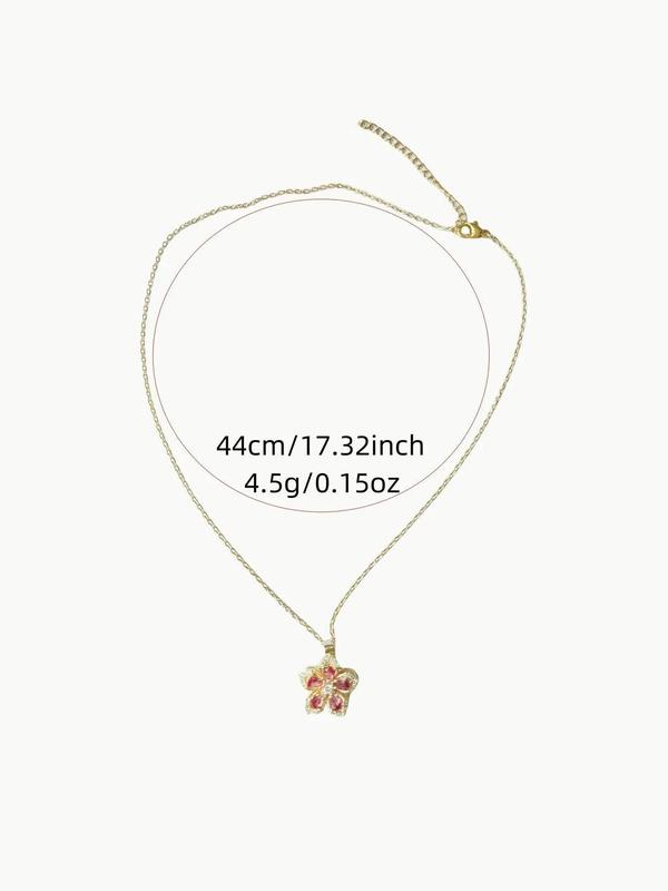 Rotatable Flower Design Pendant Necklace for Women, Summer Rhinestone Decor Necklace for Party, Daily Clothing Decor, Trendy & Exquisite Jewelry for Holiday Parties, Fall Outfits, Fall Freshness, 90s Minimalism, Pink Charm