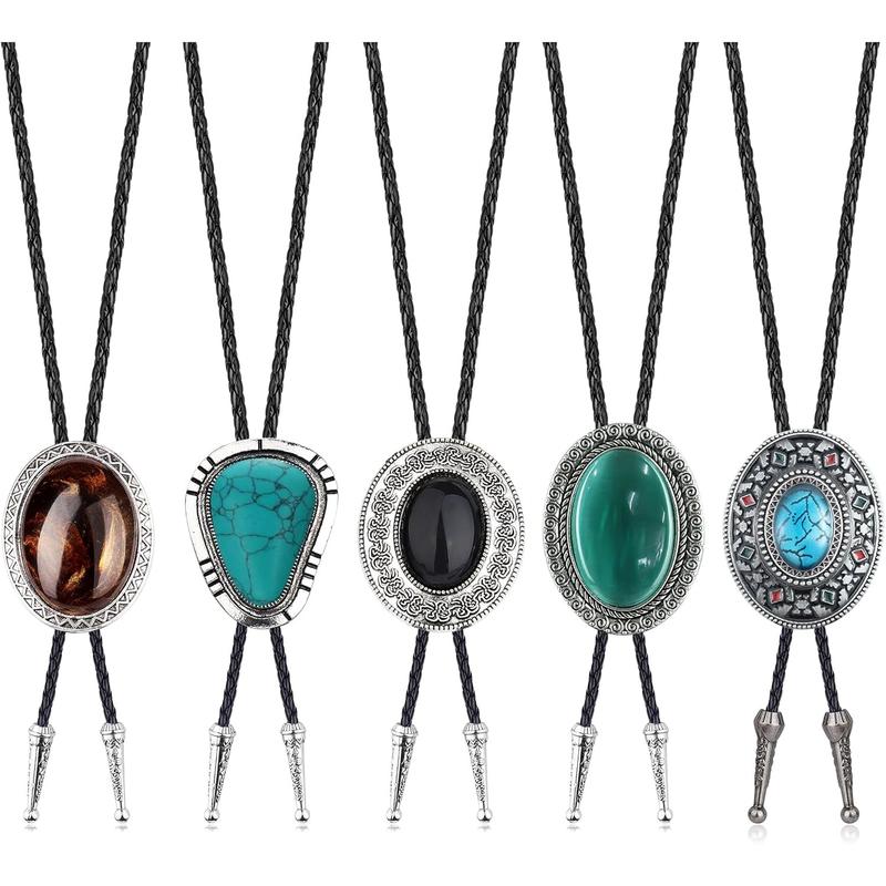 Fansilver 5 count  Handmade Bolo Tie for Men Western Cowboy Leather Necktie Halloween Costume Accessories for Men Women