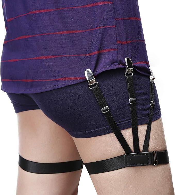 Adjustable Elastic Garter Military Shirt Holder with Non-Slip Locking Clamps for Men