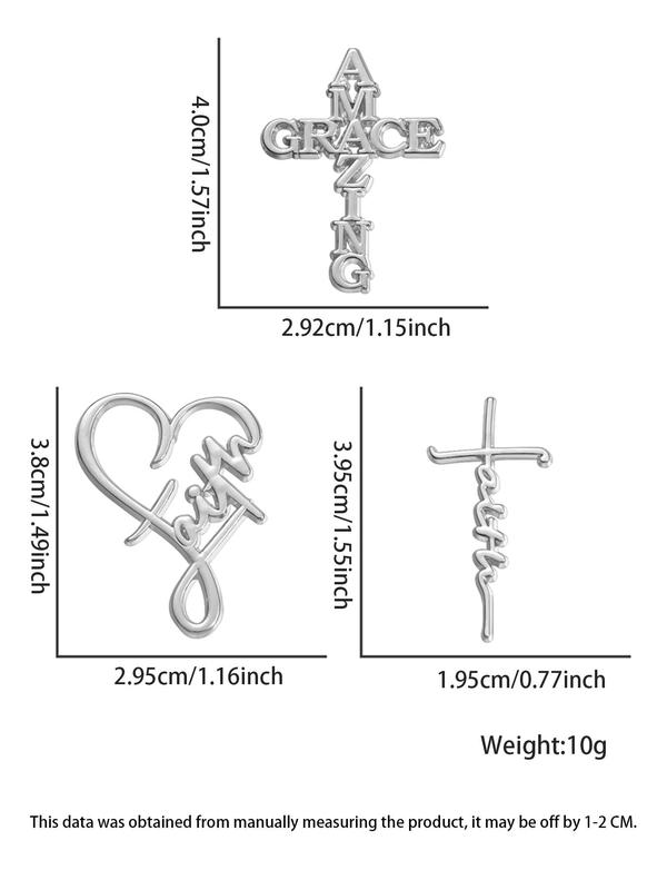 Letters Design Heart & Cross Brooch Set, Fashionable Clothes Accessories for Men & Women, Enamel Pin for Backpacks, Jeans, Scarves, Hats Decoration