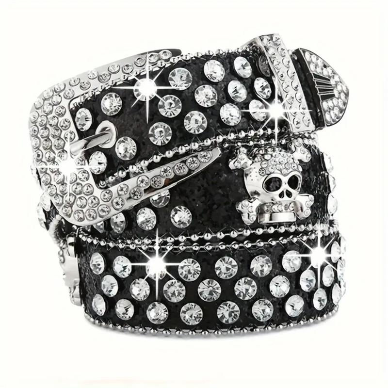 Stylish Rhinestone Western Cowgirl Style Y2K Belt Sparking Pu Leather BB Belts Jeans Dress Accessories For Women