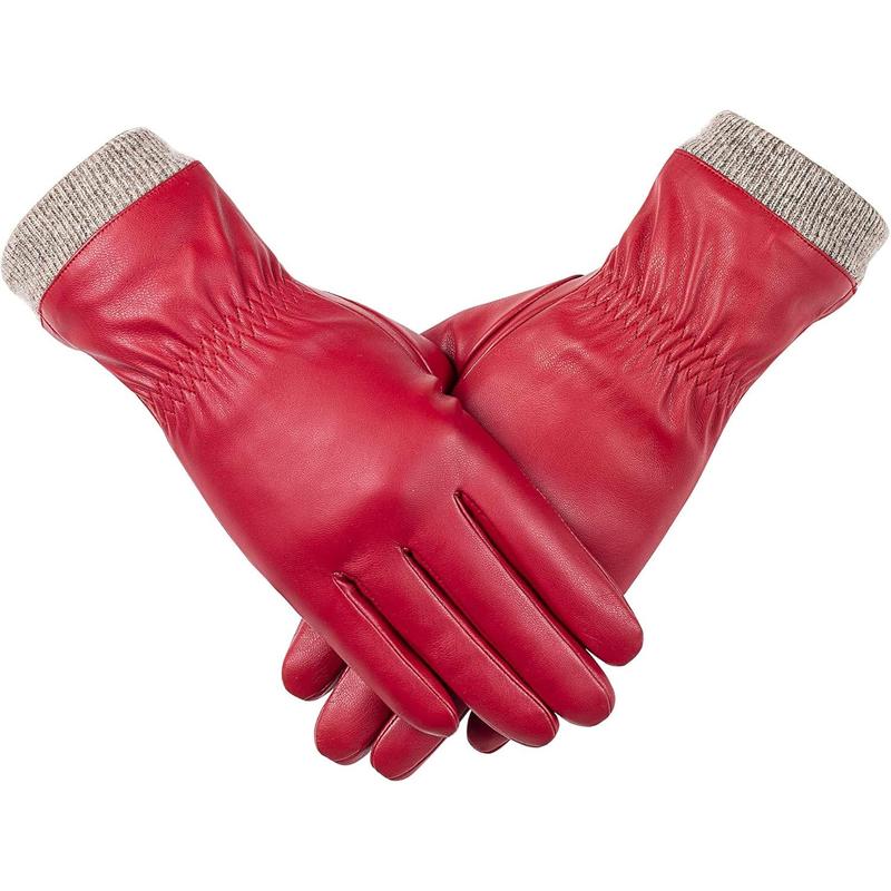 Winter Leather Gloves for Women, Warm Gloves, Touchscreen Texting Thick Thermal Snow Driving Gloves