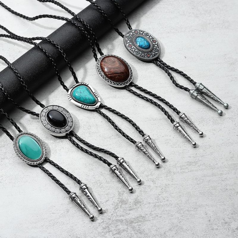 Fansilver 5 count  Handmade Bolo Tie for Men Western Cowboy Leather Necktie Halloween Costume Accessories for Men Women