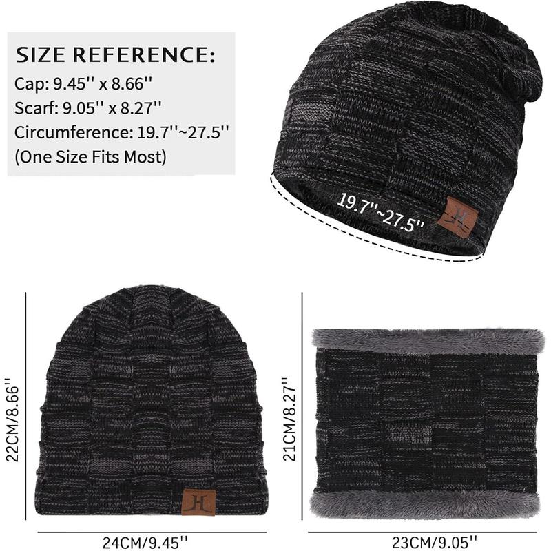 Mens Winter Beanie Hats Scarf Set Warm Knit Skull Cap Neck Warmer with Fleece Lined Winter Hat for Women