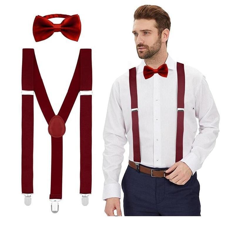 Suspenders and Bow Tie Set, Y Shape Suspenders With Clips Adjustable Buckle, Suspenders Women Men