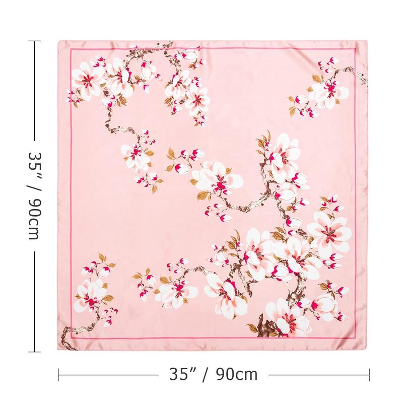 35” Large Square Satin Head Scarf - 4 count Silk Accessories Classic Patterned Squares Beach Bandanas for Women