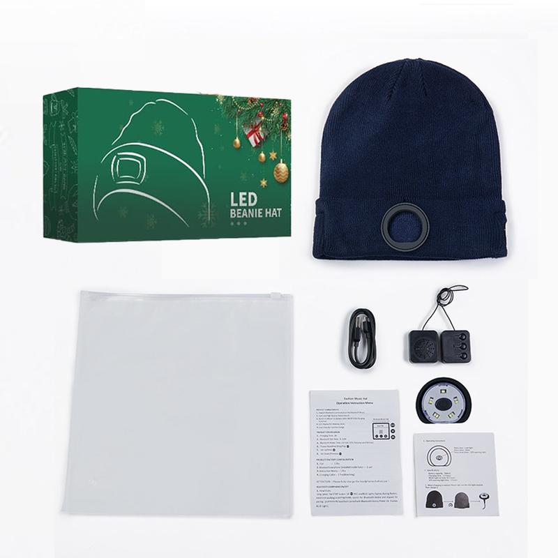 Bluetooth Beanie with LED Headlight and Removable Speakers, USB Rechargeable Knit Warm Winter Hat with Gift Box, Balaclava Hat For Music and Calling, Sport,Outdoor,Unisex Christmas Birthday Gift