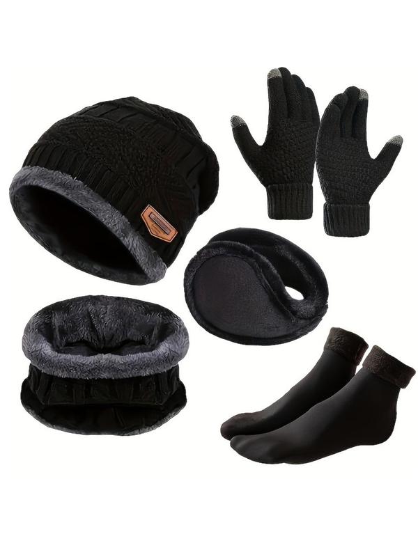 Winter Warm Outdoor Set, Including Hat, Scarf, Earmuff, Gloves & Socks, Fashion Accessories for Men & Women