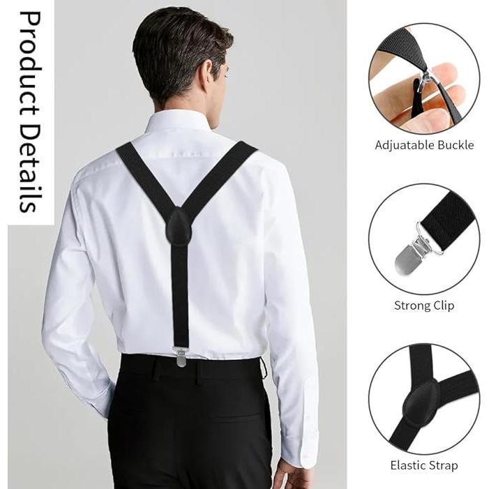 Suspenders and Bow Tie Set, Y Shape Suspenders With Clips Adjustable Buckle, Suspenders Women Men