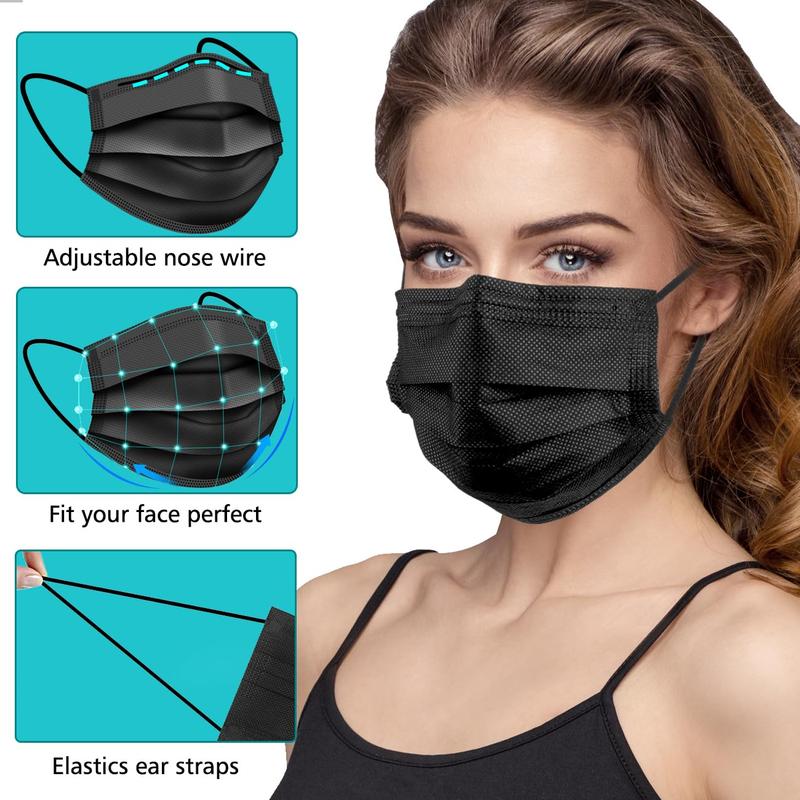 100 PCS Disposable Face Masks, Black Masks, 3 Ply Protection Disposable Face Masks