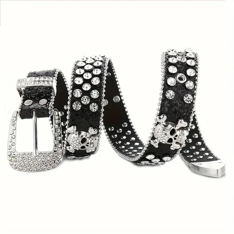 Stylish Rhinestone Western Cowgirl Style Y2K Belt Sparking Pu Leather BB Belts Jeans Dress Accessories For Women