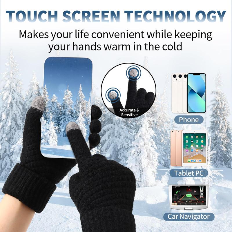 Winter Gloves Touchscreen, Warm Fleece Lined Elastic Knit Gloves Driving Running Texting Gloves for Cold Weather, Christmas Gifts for Men Women