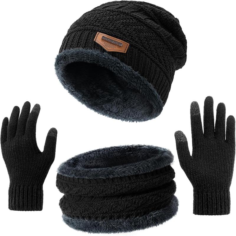 Winter Hat Beanie Scarf Touchscreen Gloves Set for Men Women,  Cap Gloves  Warmer Set with Fleece Lined