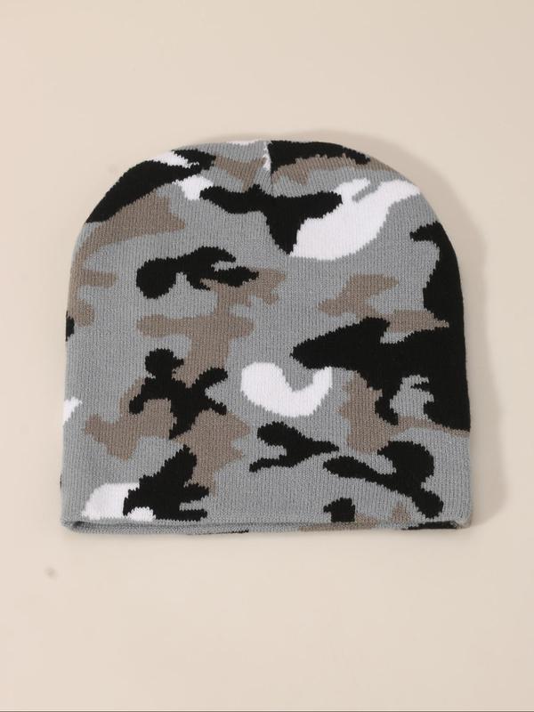 Camo Pattern Beanie Hat, Casual Outdoor Sports Hat for Men & Women, Fashion Accessories for Fall & Winter