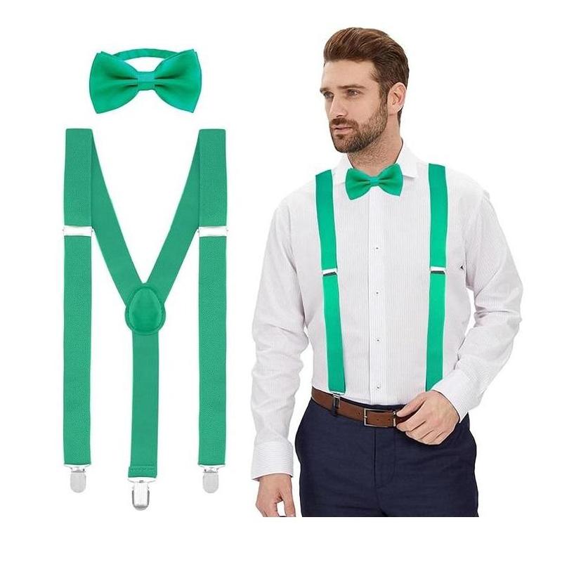 Suspenders and Bow Tie Set, Y Shape Suspenders With Clips Adjustable Buckle, Suspenders Women Men