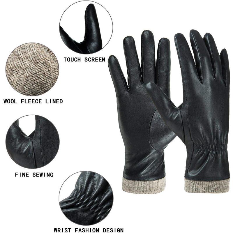 Winter Leather Gloves for Women, Warm Gloves, Touchscreen Texting Thick Thermal Snow Driving Gloves