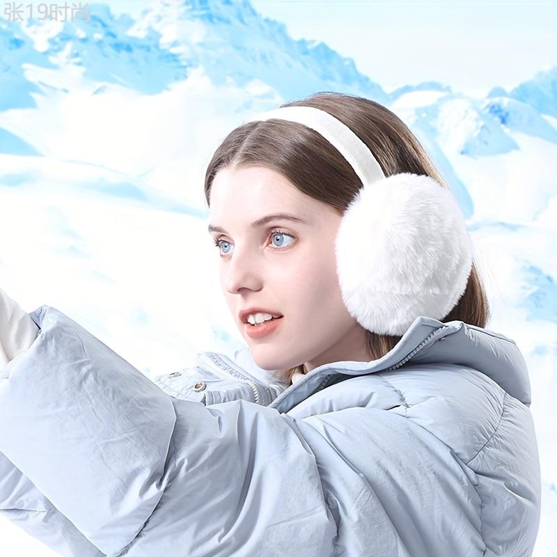 Cozy Faux Rabbit Fur Earmuffs for Women - Windproof, Plush Knit Winter Ear Warmers with Adjustable Headband