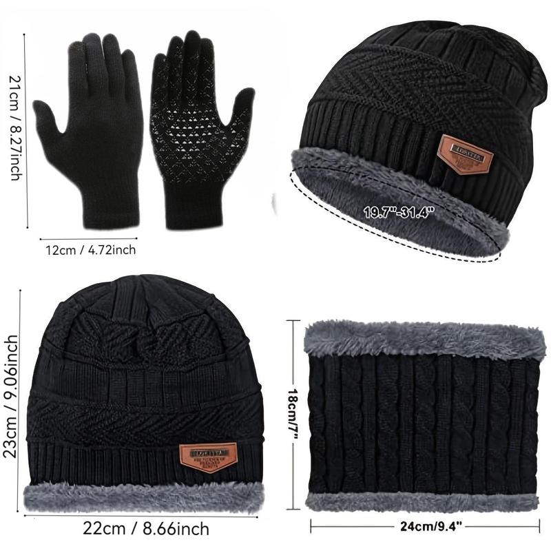 Winter Warm Set, 4 Counts set Soft Lightweight Warm Knitted Wool Hat & Scarf & Touch Screen Gloves, Suitable for Unisex Outdoor Sports, The Perfect Christmas Holiday Gift