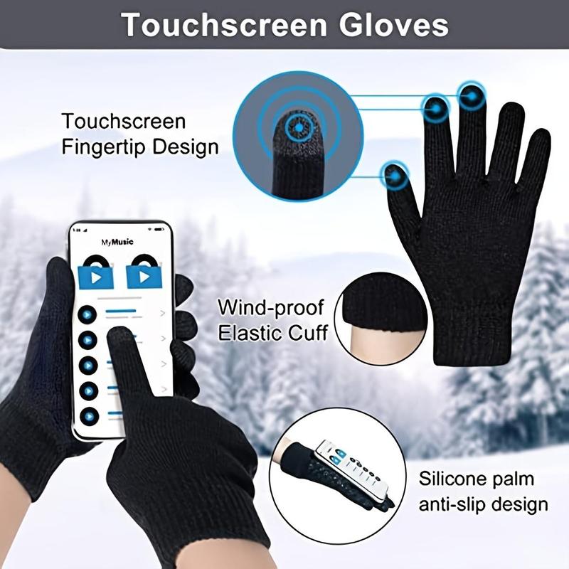 Winter Warm Set, 4 Counts set Soft Lightweight Warm Knitted Wool Hat & Scarf & Touch Screen Gloves, Suitable for Unisex Outdoor Sports, The Perfect Christmas Holiday Gift