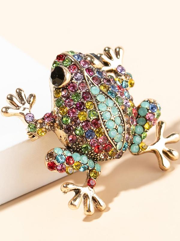 Rhinestone Decorated Frog Design Brooch Pin for Clothes, Vintage Clothes Accessories for Men & Women, Exquisite Jewelry for Birthday Gift