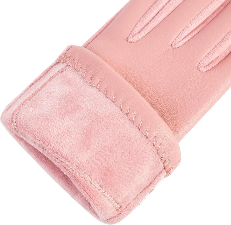 Winter Fashion Leather Gloves for Women, Touch Screen  Lined Outdoor Windproof Warm Suede Driving Dress Gloves