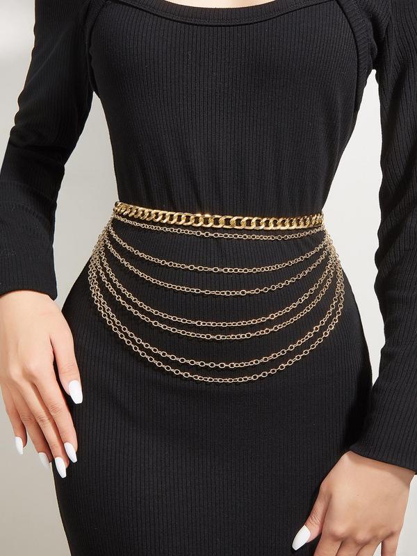 Women's Elegant Solid Color Chain Decor Waist Belt, Fashion All-match Clothes Accessories, Trendy Belt Chain for Women