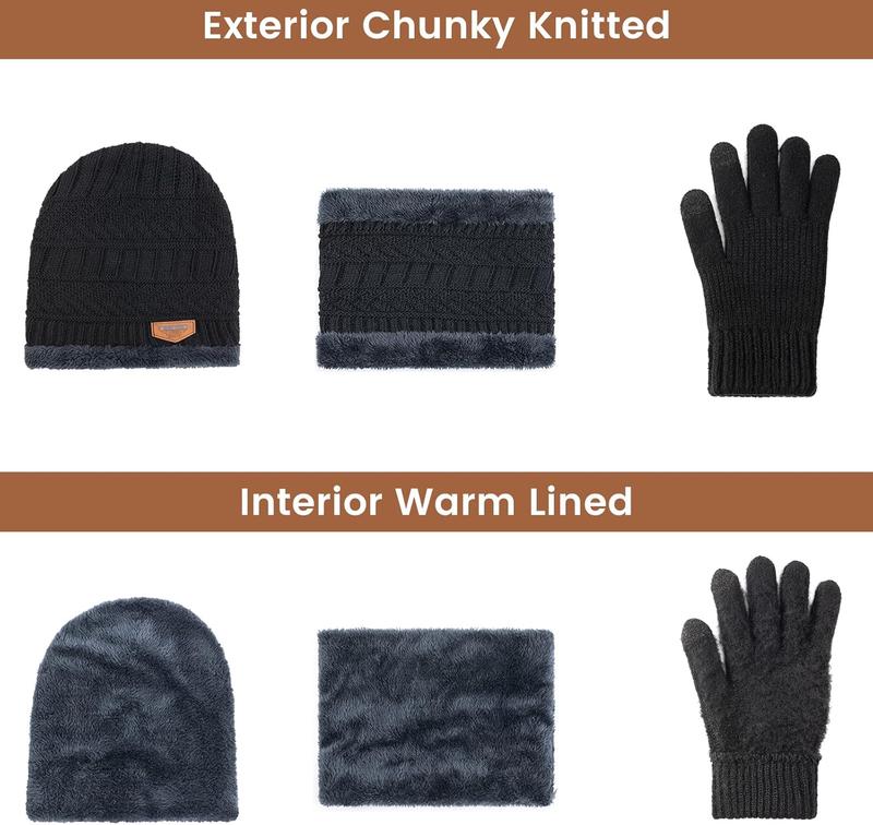 Winter Hat Beanie Scarf Touchscreen Gloves Set for Men Women,  Cap Gloves  Warmer Set with Fleece Lined