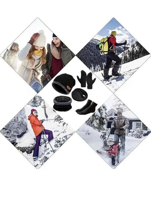 Winter Warm Outdoor Set, Including Hat, Scarf, Earmuff, Gloves & Socks, Fashion Accessories for Men & Women