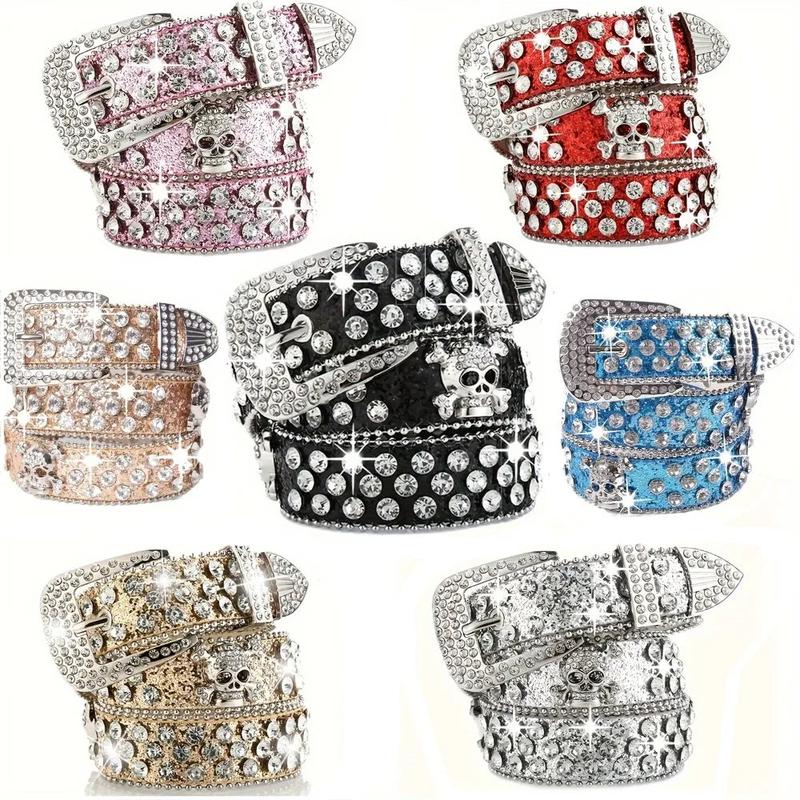 Stylish Rhinestone Western Cowgirl Style Y2K Belt Sparking Pu Leather BB Belts Jeans Dress Accessories For Women