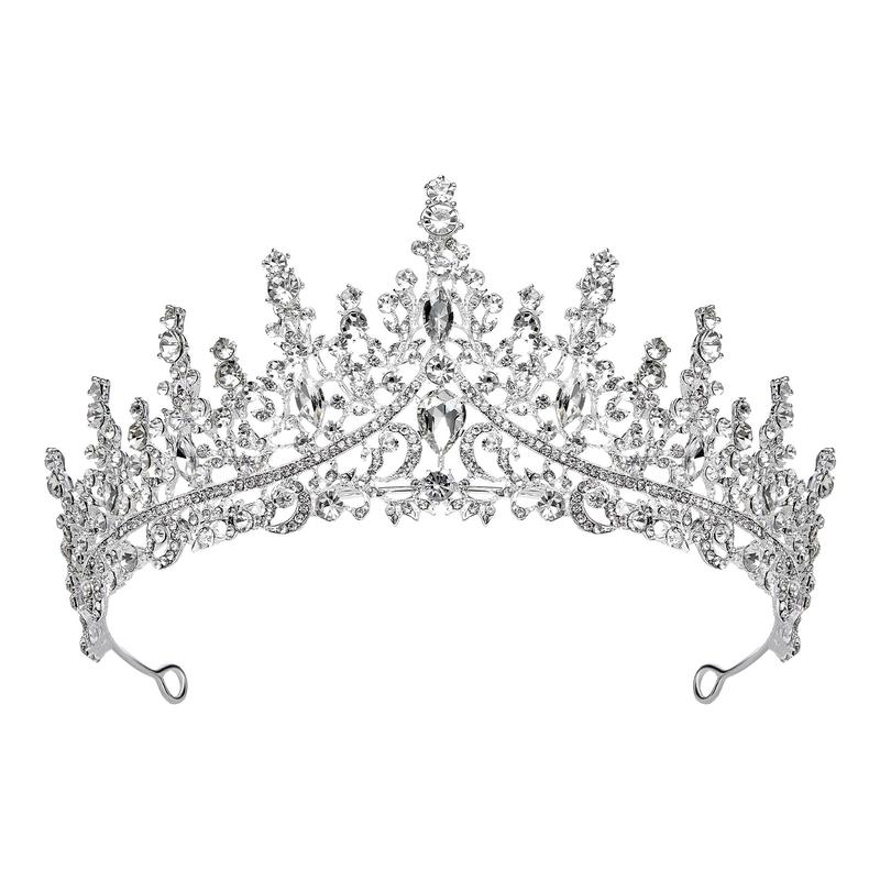 SWEETV Crystal Wedding Tiara Women Royal Queen Crown Rhinestone Princess Tiara Hair Accessories Quinquennia Pageant Prom Birthday Silver Audrey