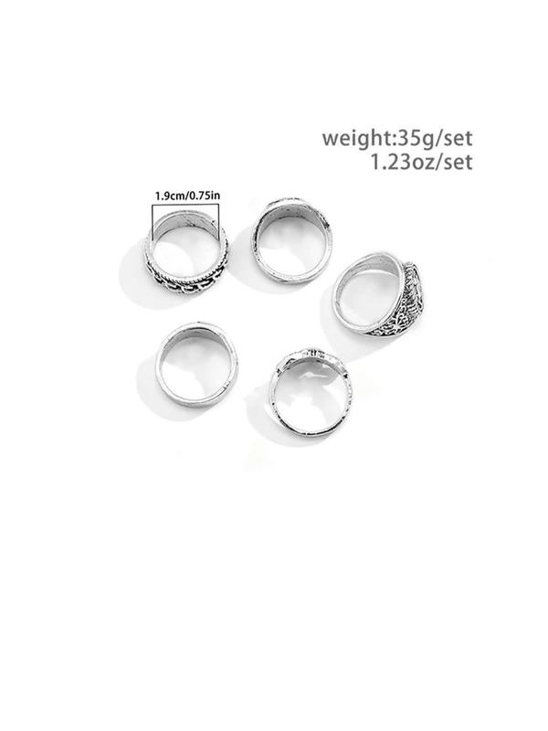 5pcs Set Men's Fashion Trendy Alloy Ring, Street Style Retro Cool Design Totem Geometric Pattern Men's Ring