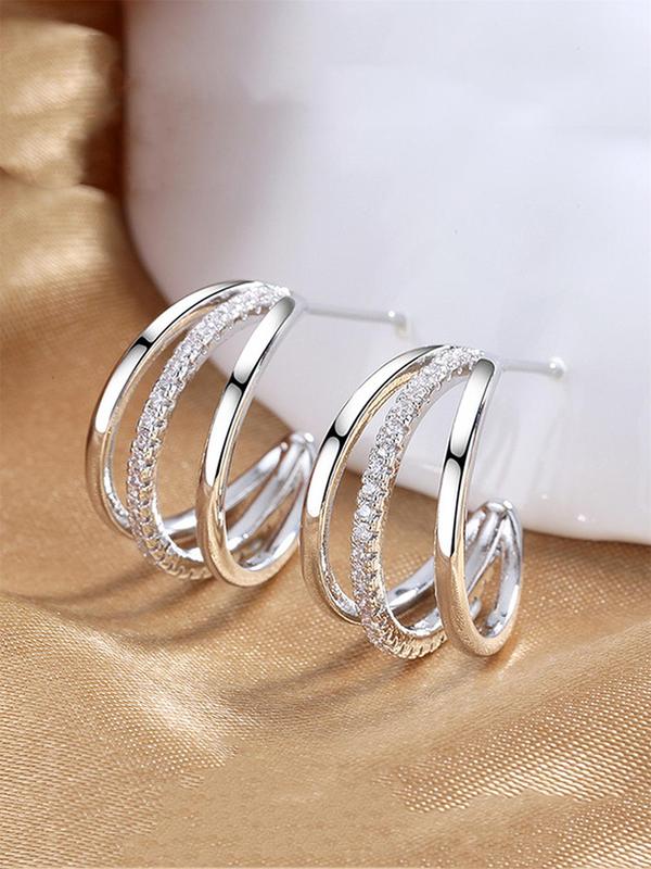 Women's Elegant Layered Rhinestone Decorated Hoop Earrings (1 Pair), Exquisite Trendy Hoop Earrings, Gorgeous Jewelry As Birthday Gift for Girlfriend