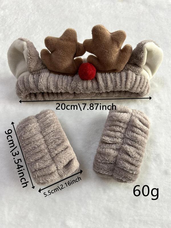 Cute Reindeer Antler Design Hair Band & Wristbands Set, Soft Plush Hair Accessories Set, Fashion Hair Accessories for Women & Girls