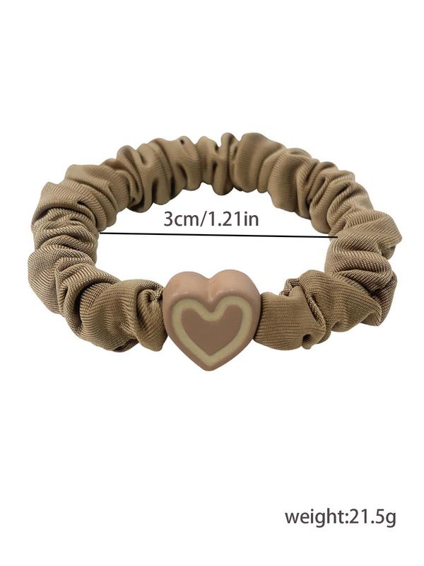 Simple Heart Design Hair Tie (5pcs), Cute Ruched Design Hair Accessories for Women & Girls, Casual Versatile Hair Accessories for Daily Wear