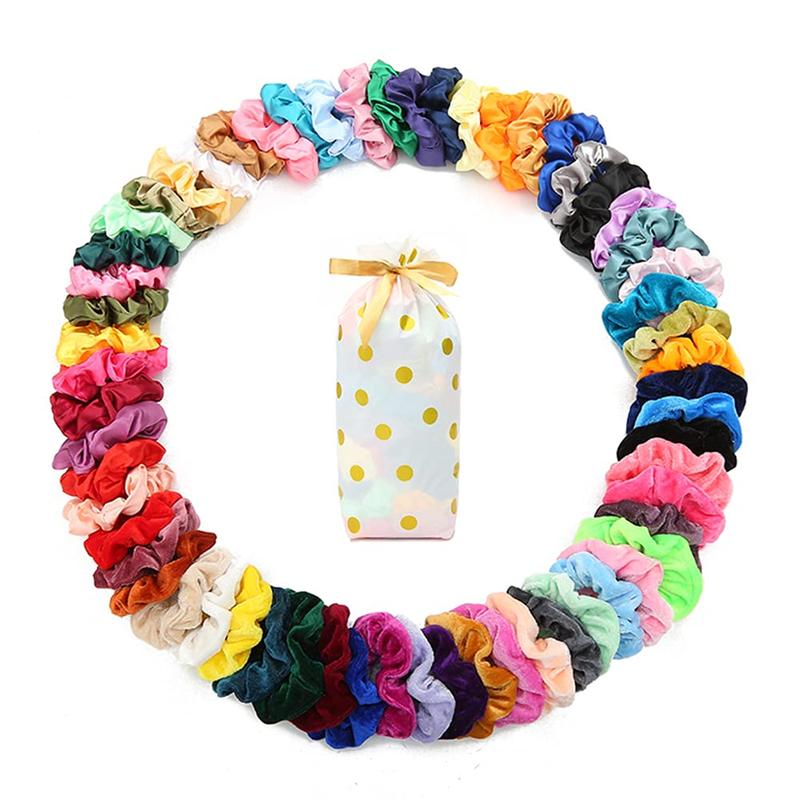 60 Pcs Scrunchies Soft Velvet Scrunchies and Satin Hair Scrunchies Silk Elastic Hair Ties Scrunchies for Women Hair Accessories with Gift Bag