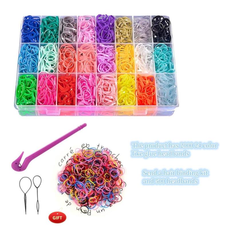 Colorful Hair Ties, 2000pcs box Mixed Color High Stretch Hair Ties, Heatless Hair Styling Tools for Girls, Hair Accessories for Women & Girls