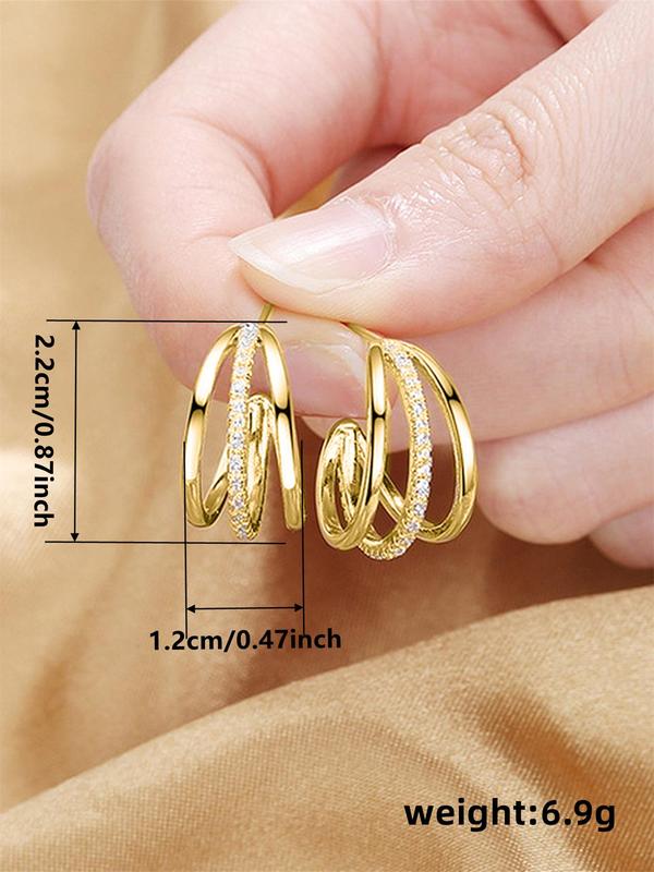 Women's Elegant Layered Rhinestone Decorated Hoop Earrings (1 Pair), Exquisite Trendy Hoop Earrings, Gorgeous Jewelry As Birthday Gift for Girlfriend