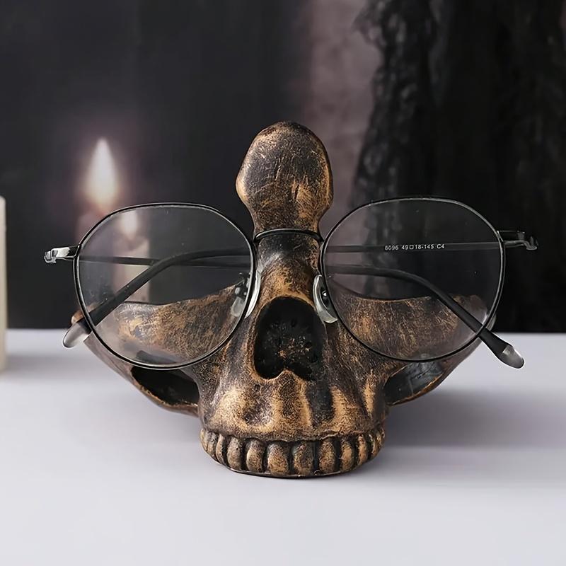 Rustic Skull Resin Glasses Frame, Household Storage Decorative Table Accessories, Best Gift for Glasses Storage