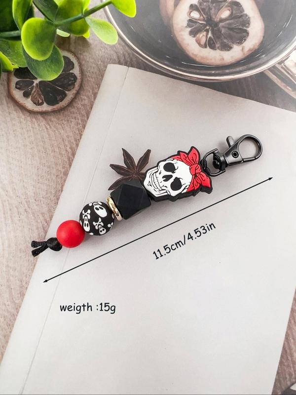 Creative Skull Design Beaded Keychain, Novelty Silicone Beaded Keychain for Car Keys, Fashion Accessories for Women & Men As Gift