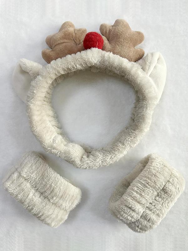 Cute Reindeer Antler Design Hair Band & Wristbands Set, Soft Plush Hair Accessories Set, Fashion Hair Accessories for Women & Girls