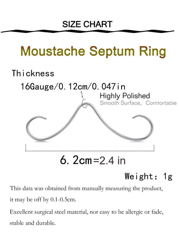 Stainless Steel Mustache Shaped Septum Ring, 1 Count  2 Counts Novelty Nose Piercing Jewelry for Men & Women, Trendy All-match Body  Jewelry for Birthday Gift