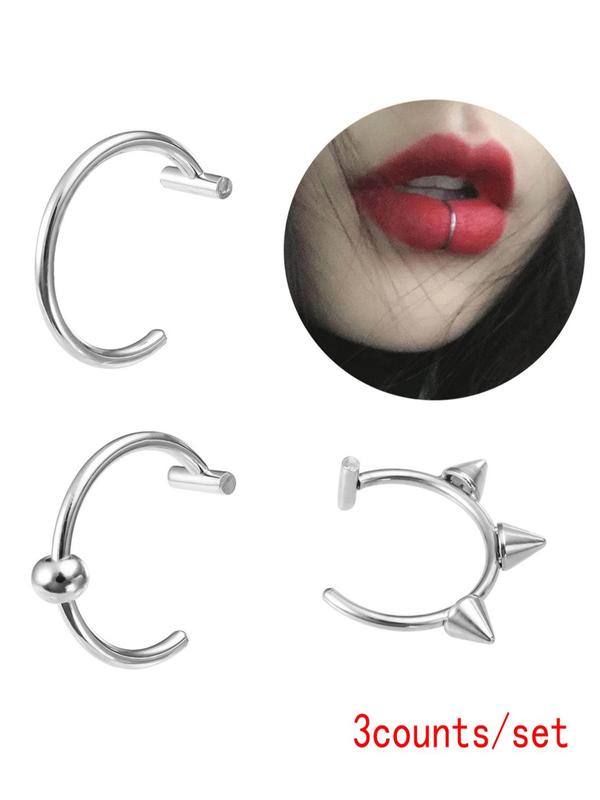 3pcs set Unisex Stainless Steel Nose Cuff Rings, Fashionable Non-piercing Body Jewelry for Women & Men, Lip Nose Cuff Rings for Gift