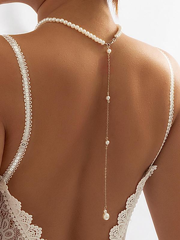 Women's Elegant Faux Pearl Decor Body Chain for Backless Clothing, Exquisite Trendy Beaded Necklace, Fashionable Body Jewelry for Party & Daily Clothing Decoration