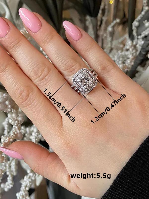 Classic Rhinestone Decorated Promise Engagement Ring, Fashion Party & Wedding Dainty Jewelry Gift for Women, Luxury Matching Accessories for Daily Wear