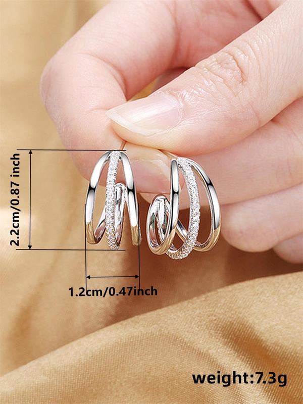 Women's Elegant Layered Rhinestone Decorated Hoop Earrings (1 Pair), Exquisite Trendy Hoop Earrings, Gorgeous Jewelry As Birthday Gift for Girlfriend