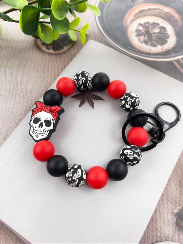 Creative Skull Design Beaded Keychain, Novelty Silicone Beaded Keychain for Car Keys, Fashion Accessories for Women & Men As Gift