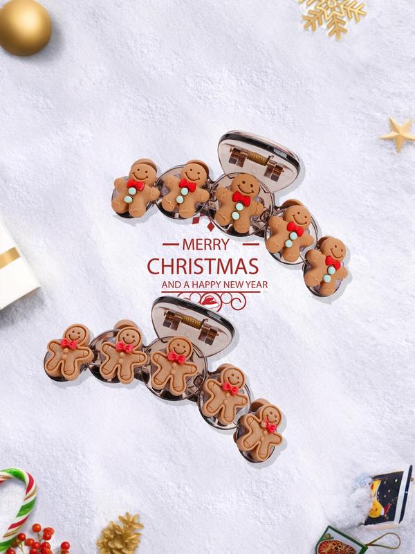 Cute Cartoon Gingerbread Man Design Hair Claws, Fashionable Hair Accessories for Women & Girls, Cute Lovely Hairwear for Daily Used