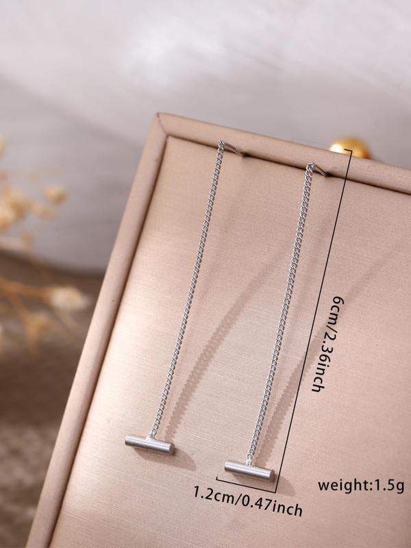 Women's Elegant Simple Bar Design Threader Earrings, 1 Pair Fashionable Threader Earrings for Women & Girls for Party, Daily Decor, Trendy All-match Minimalist Jewelry As Birthday Gift