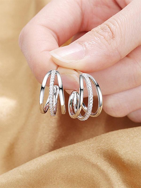 Women's Elegant Layered Rhinestone Decorated Hoop Earrings (1 Pair), Exquisite Trendy Hoop Earrings, Gorgeous Jewelry As Birthday Gift for Girlfriend