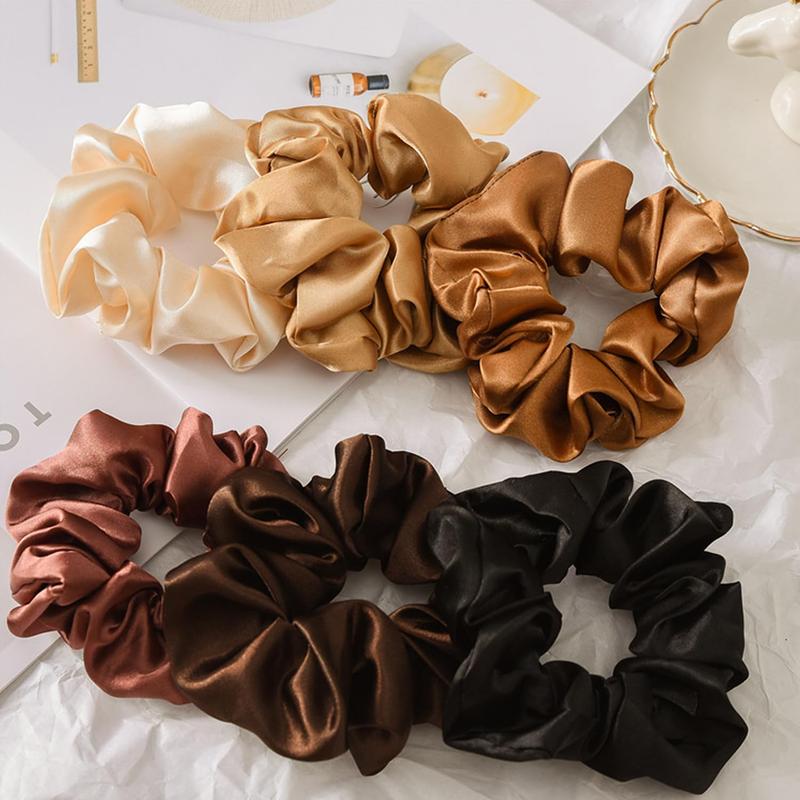 Large Satin Hair Scrunchies for Women, 6count Leopard Silk Satin Ponytail Holder, Solid Color Elastic Hair Bands Scrunchy Hair Ties Ropes for Women Girls Ladies